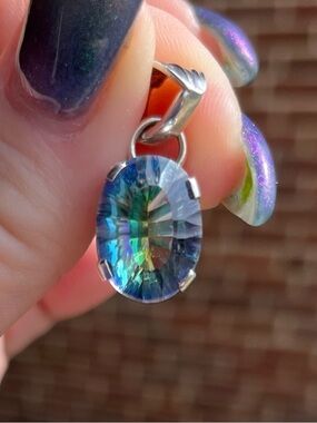 Mystic Topaz Silver pendant Blue Purple Green Mermaid